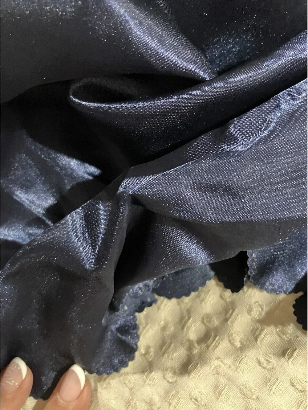 Royal Blue 90”ROUND Lamour Satin TABLECLOTH With Scalloped Edge New In Bag